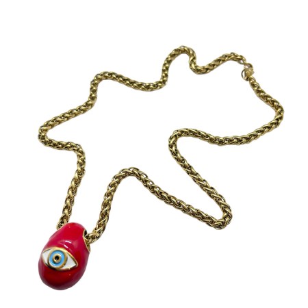 necklace steel gold chain and red egg2